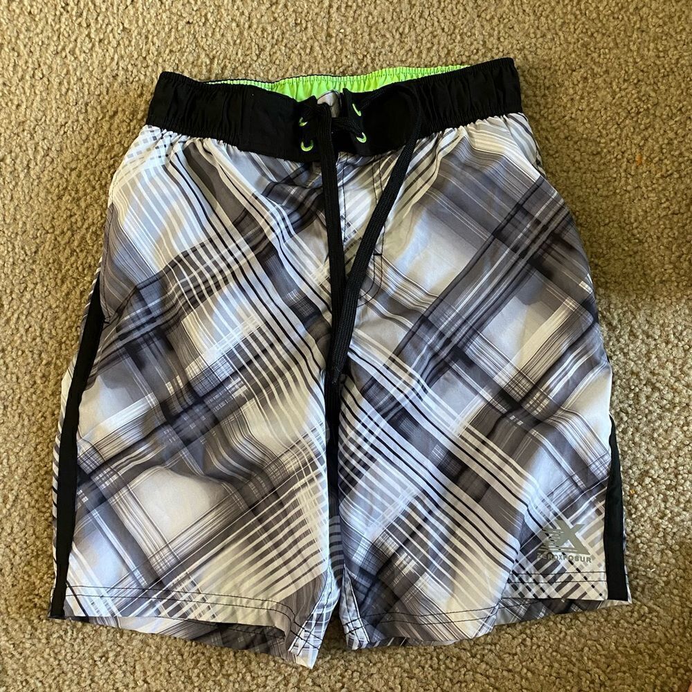 Mens Gray and Green Zeroxposur Swim Trunks